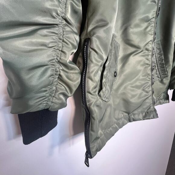 Madden Girl Insulated Bomber Jacket Coat Army Sage Green Orange - Picture 7 of 16